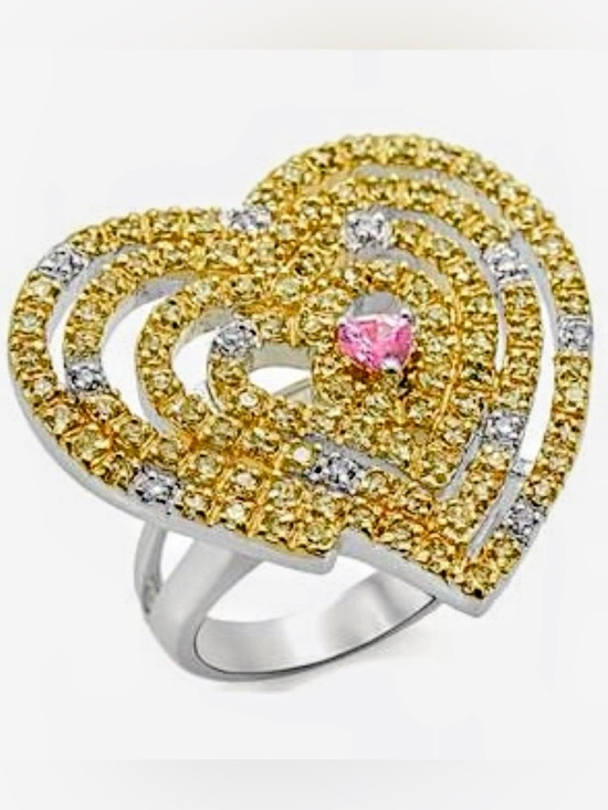 Fashion Jewelry Jewelry - Canary Pink Micro Pave set Heart Cz Diamond Cocktail statement Wedding Ring Band